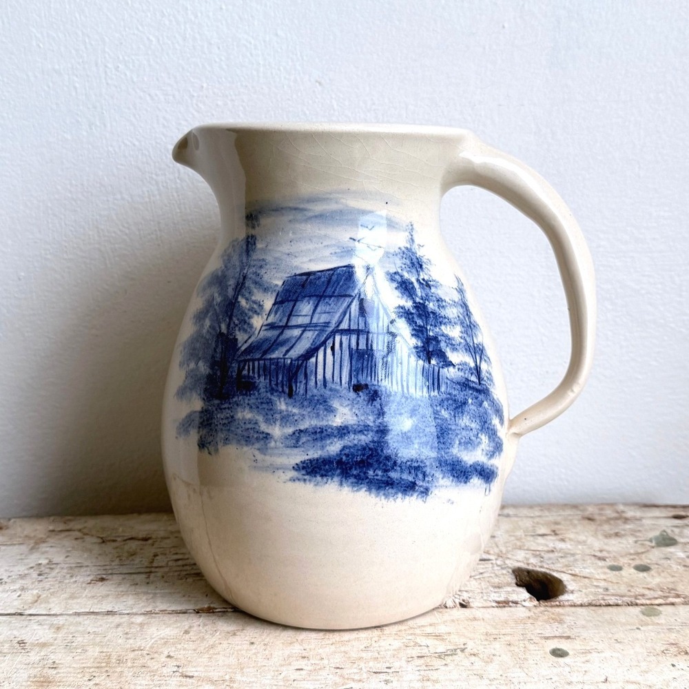 Vintage Paul Storie Pottery Marshall TX Blue Barn Stoneware Pitcher 7"